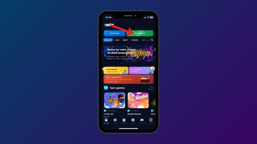 s'inscrire sur 1win depuis l'app Android