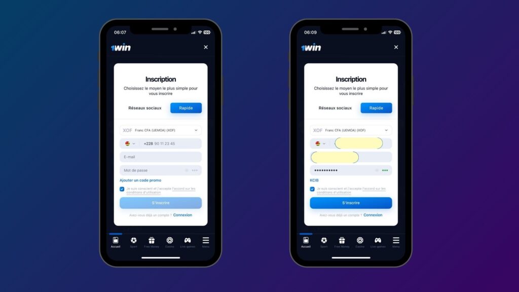 Remplir le formulaire d'inscription 1win