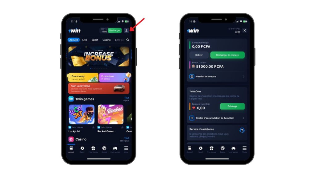 recharger votre compte depuis l'application mobile 1win sur iPhone