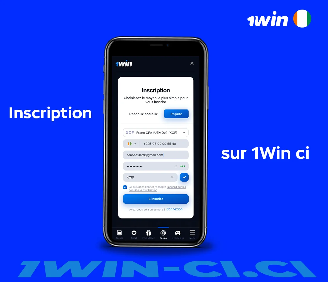 Inscription sur 1Win ci