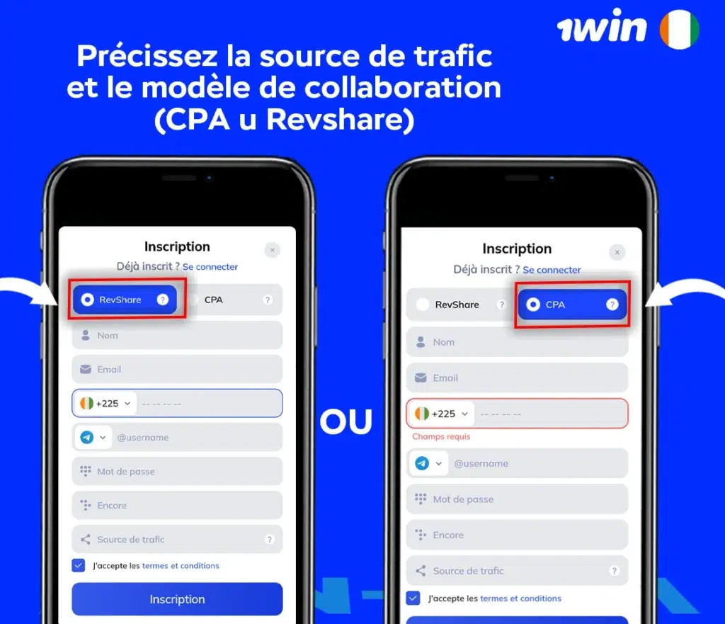 Précisez la source de trafic et le modèle de collaboration(CPA u Revshare)