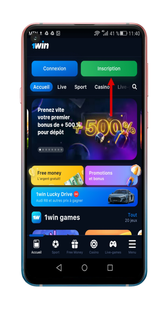 Création de compte sur 1win CI